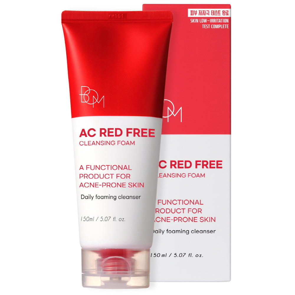 BOM AC Red Free Cleansing Foam - Aknega moyil teri uchun oqartiruvchi va ajinlarga qarshi tozalovchi ko'pik