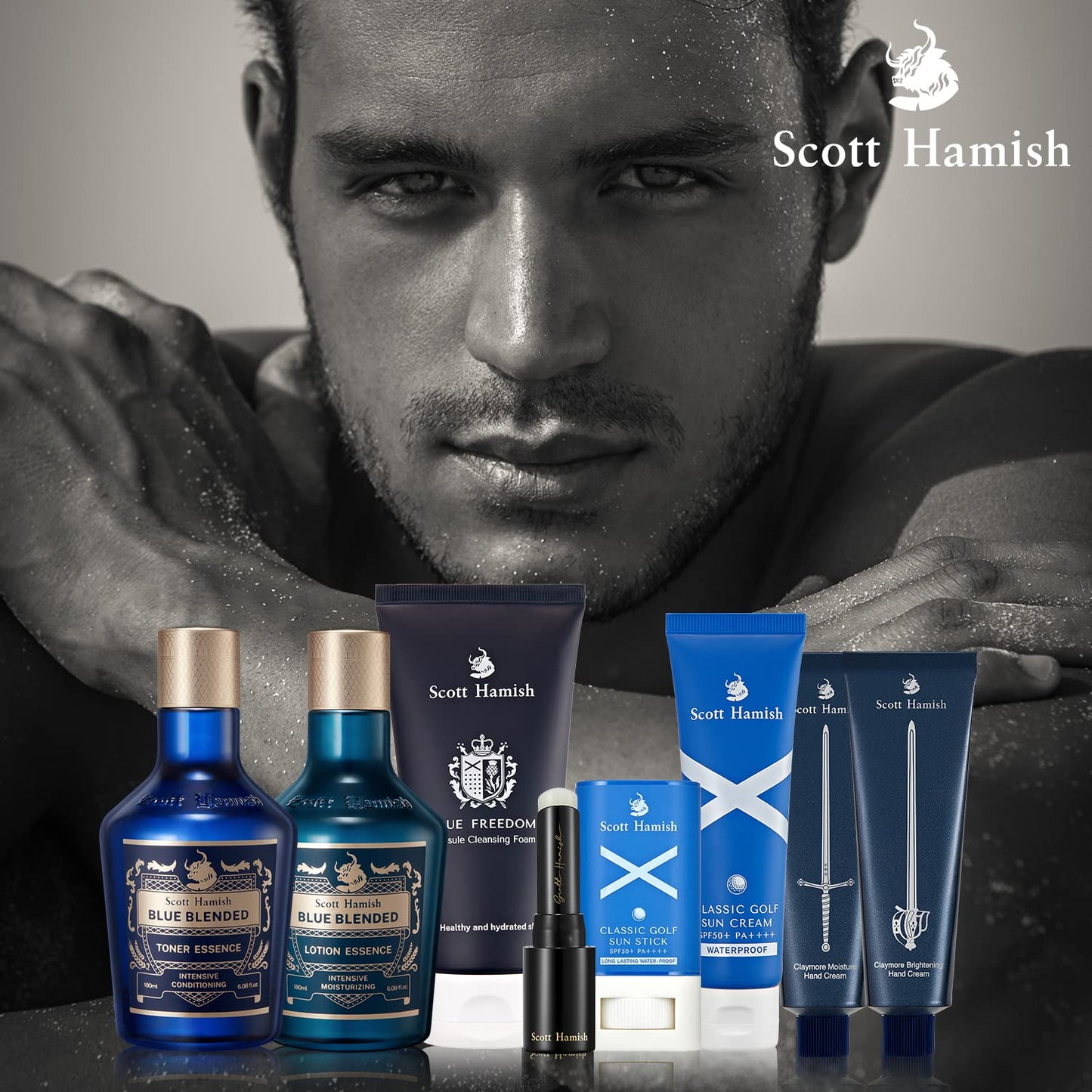 Scott Hamish Blue Blended Skincare Set for Men - Erkaklar uchun Yuz Terisini Parvarishlash To'plami