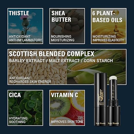 Scott Hamish Courage Lip Balm – Erkaklar uchun kuchli namlantiruvchi va qarishga qarshi parvarish qiladigan lab balzami