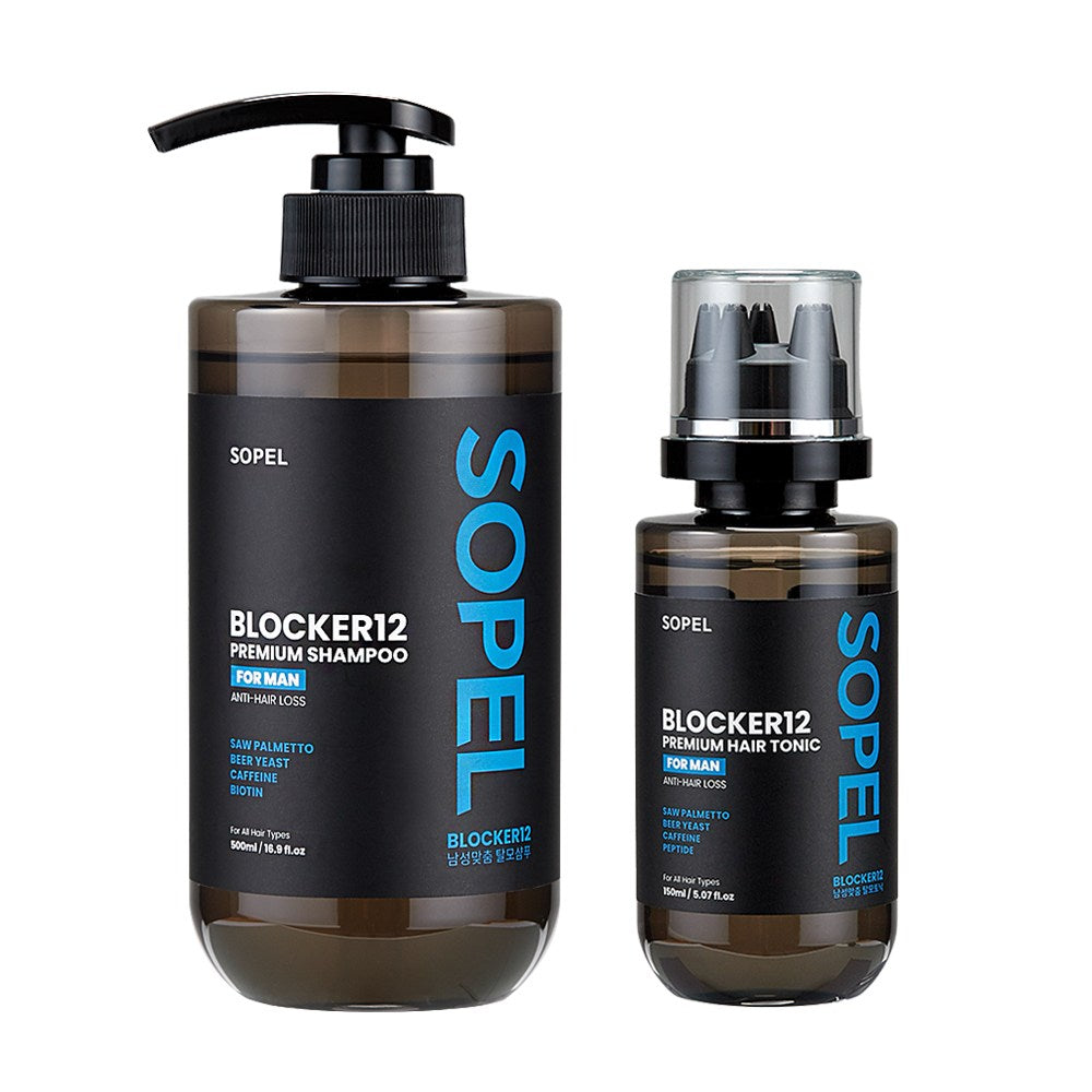 Sopel Blocker12 Men’s Premium Hair Loss Care Set – Soch To‘kilishini Oldini Olish uchun Shampun va Tonik